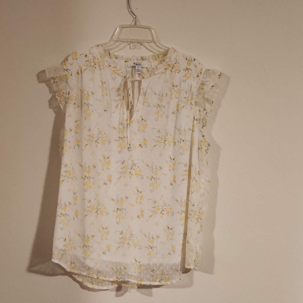 A New Day White and Yellow Floral Blouse